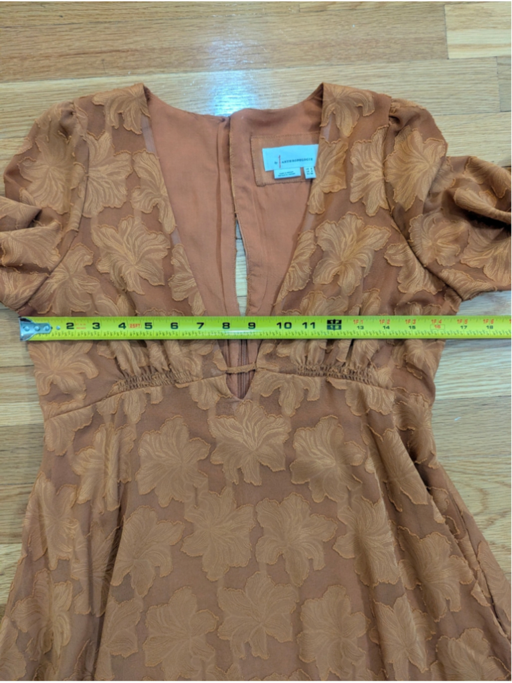 Anthropologie Jaquard Mini Dress Burnt Orange Floral Size 2 - Picture 9 of 14